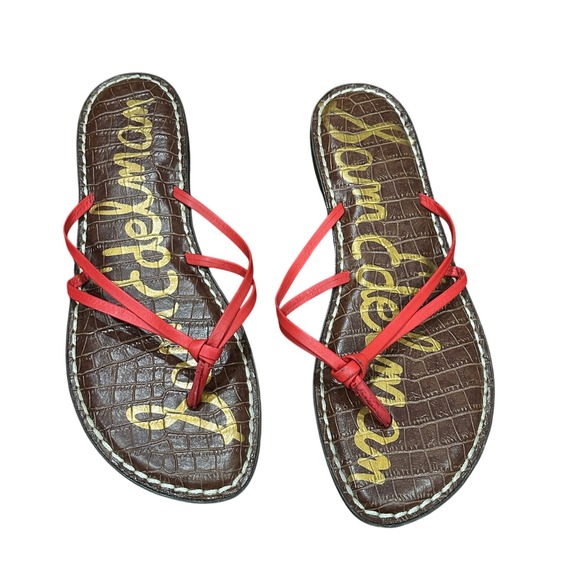 Sam Edelman Gerianne Leather Thong Sandals Brown Red Strappy Size 7.5M - Picture 1 of 4